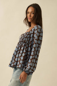 Bygone Blossoms Floral Smocked Babydoll Peasant Top - ShopPromesa