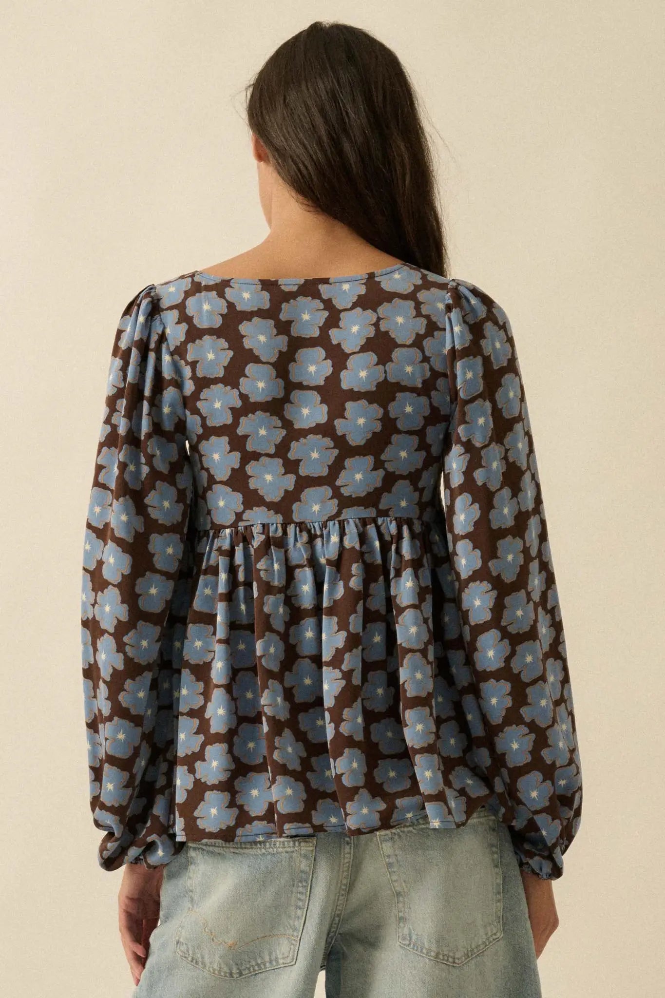 Bygone Blossoms Floral Smocked Babydoll Peasant Top - ShopPromesa