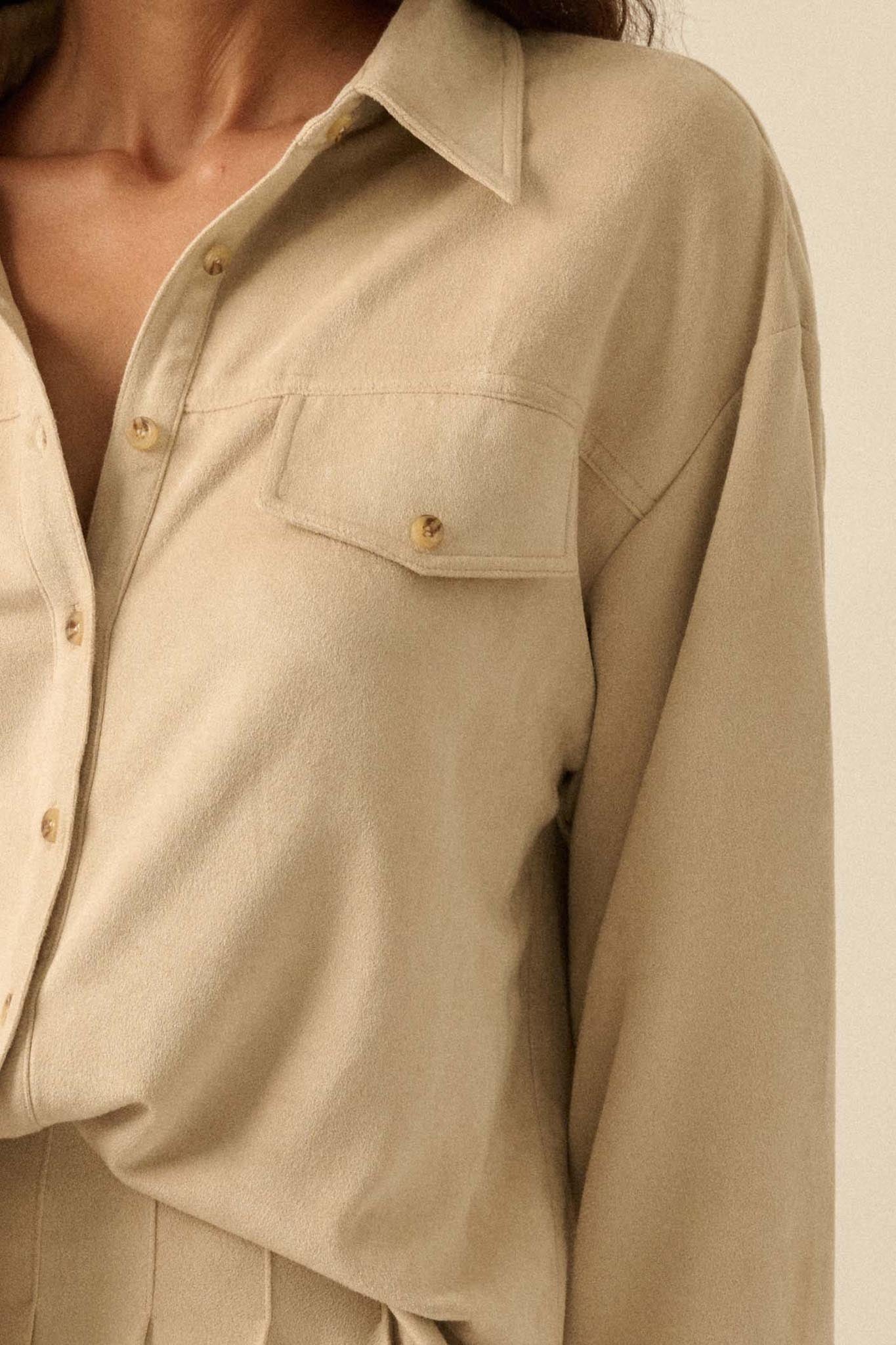 Soft Launch Vegan Suede Button-Up Shirt - ShopPromesa