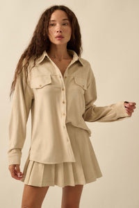 Soft Launch Vegan Suede Button-Up Shirt - ShopPromesa