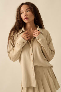 Soft Launch Vegan Suede Button-Up Shirt - ShopPromesa