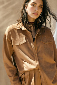 Soft Launch Vegan Suede Button-Up Shirt - ShopPromesa