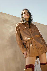 Soft Launch Vegan Suede Button-Up Shirt - ShopPromesa