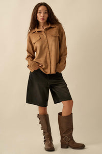 Soft Launch Vegan Suede Button-Up Shirt - ShopPromesa