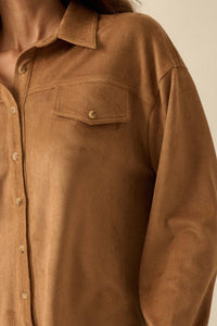 Soft Launch Vegan Suede Button-Up Shirt - ShopPromesa