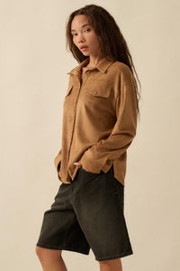Soft Launch Vegan Suede Button-Up Shirt - ShopPromesa