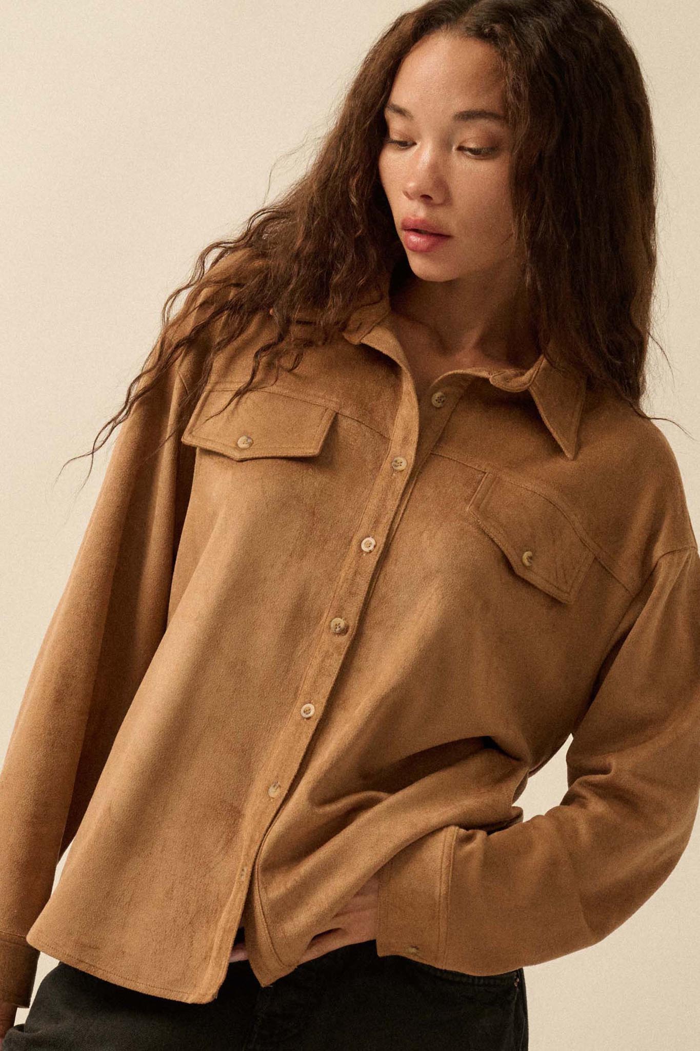 Soft Launch Vegan Suede Button-Up Shirt - ShopPromesa