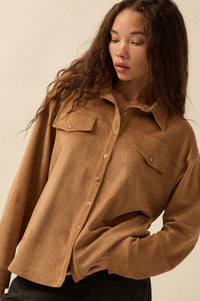 Soft Launch Vegan Suede Button-Up Shirt - ShopPromesa