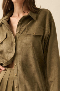 Soft Launch Vegan Suede Button-Up Shirt - ShopPromesa