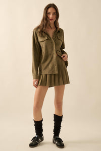 Soft Launch Vegan Suede Button-Up Shirt - ShopPromesa