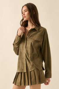 Soft Launch Vegan Suede Button-Up Shirt - ShopPromesa