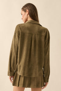 Soft Launch Vegan Suede Button-Up Shirt - ShopPromesa