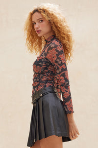 Baroque Blooms Floral Mesh Ruched Bodysuit - ShopPromesa