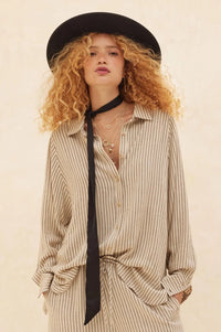Down the LIne Oversize Pinstripe Button-Up Shirt - ShopPromesa