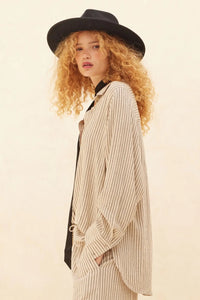 Down the LIne Oversize Pinstripe Button-Up Shirt - ShopPromesa