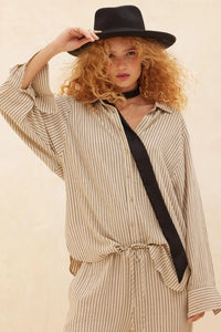 Down the LIne Oversize Pinstripe Button-Up Shirt - ShopPromesa
