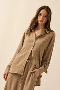 Down the LIne Oversize Pinstripe Button-Up Shirt - ShopPromesa
