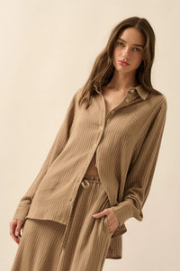 Down the LIne Oversize Pinstripe Button-Up Shirt - ShopPromesa