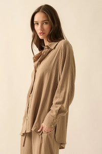 Down the LIne Oversize Pinstripe Button-Up Shirt - ShopPromesa
