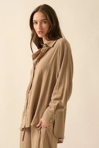 Down the LIne Oversize Pinstripe Button-Up Shirt - ShopPromesa