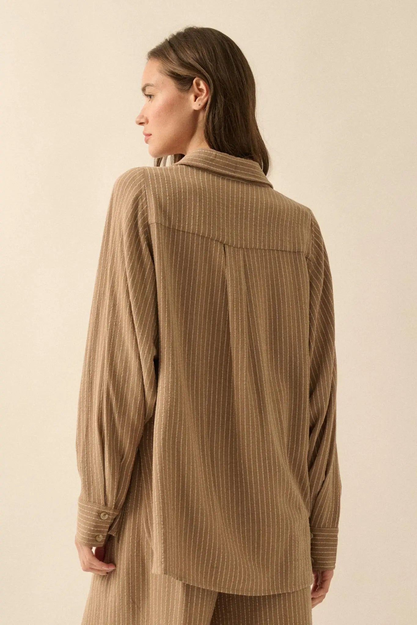Down the LIne Oversize Pinstripe Button-Up Shirt - ShopPromesa
