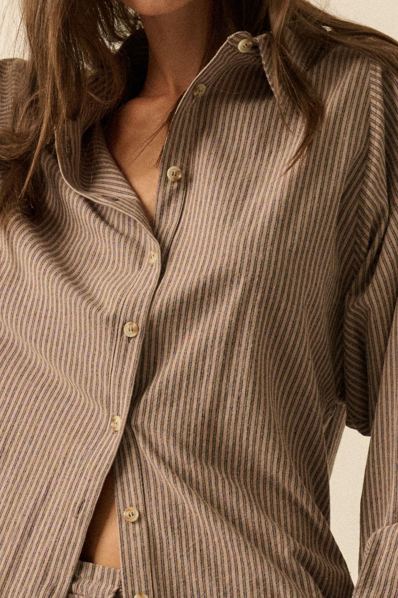 Straight Ahead Double Pinstripe Button-Up Shirt - ShopPromesa