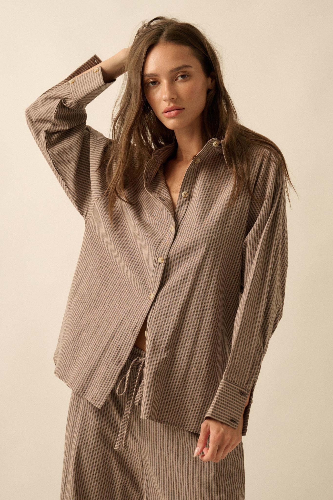 Straight Ahead Double Pinstripe Button-Up Shirt - ShopPromesa