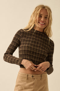 Plaid Day Smocked Plaid Long-Sleeve Crop Top - ShopPromesa