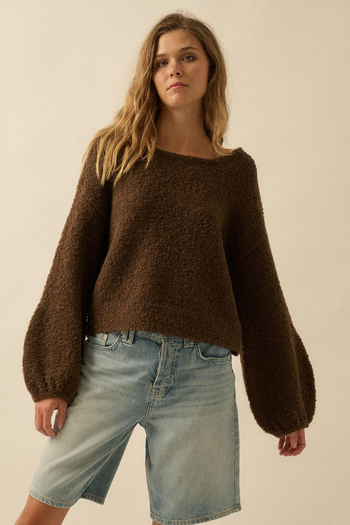 Keep Me Warm Textured Knit Balloon-Sleeve Sweater - ShopPromesa