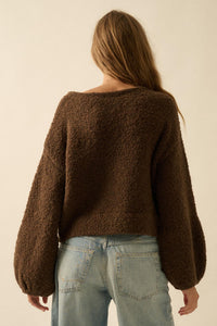 Keep Me Warm Textured Knit Balloon-Sleeve Sweater - ShopPromesa