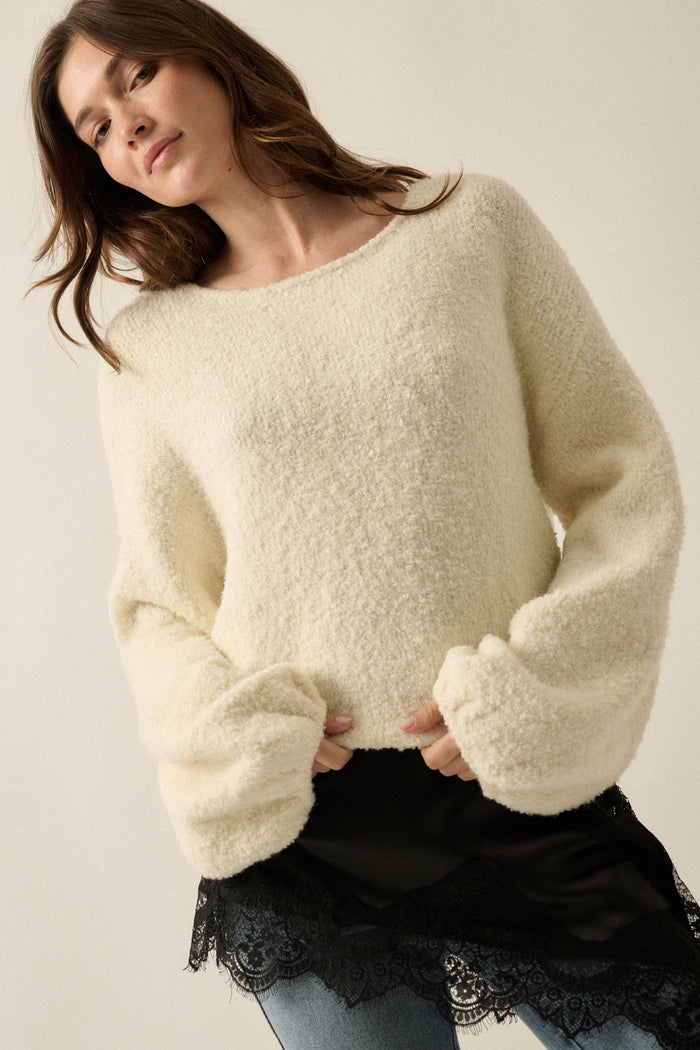 Keep Me Warm Textured Knit Balloon-Sleeve Sweater - ShopPromesa