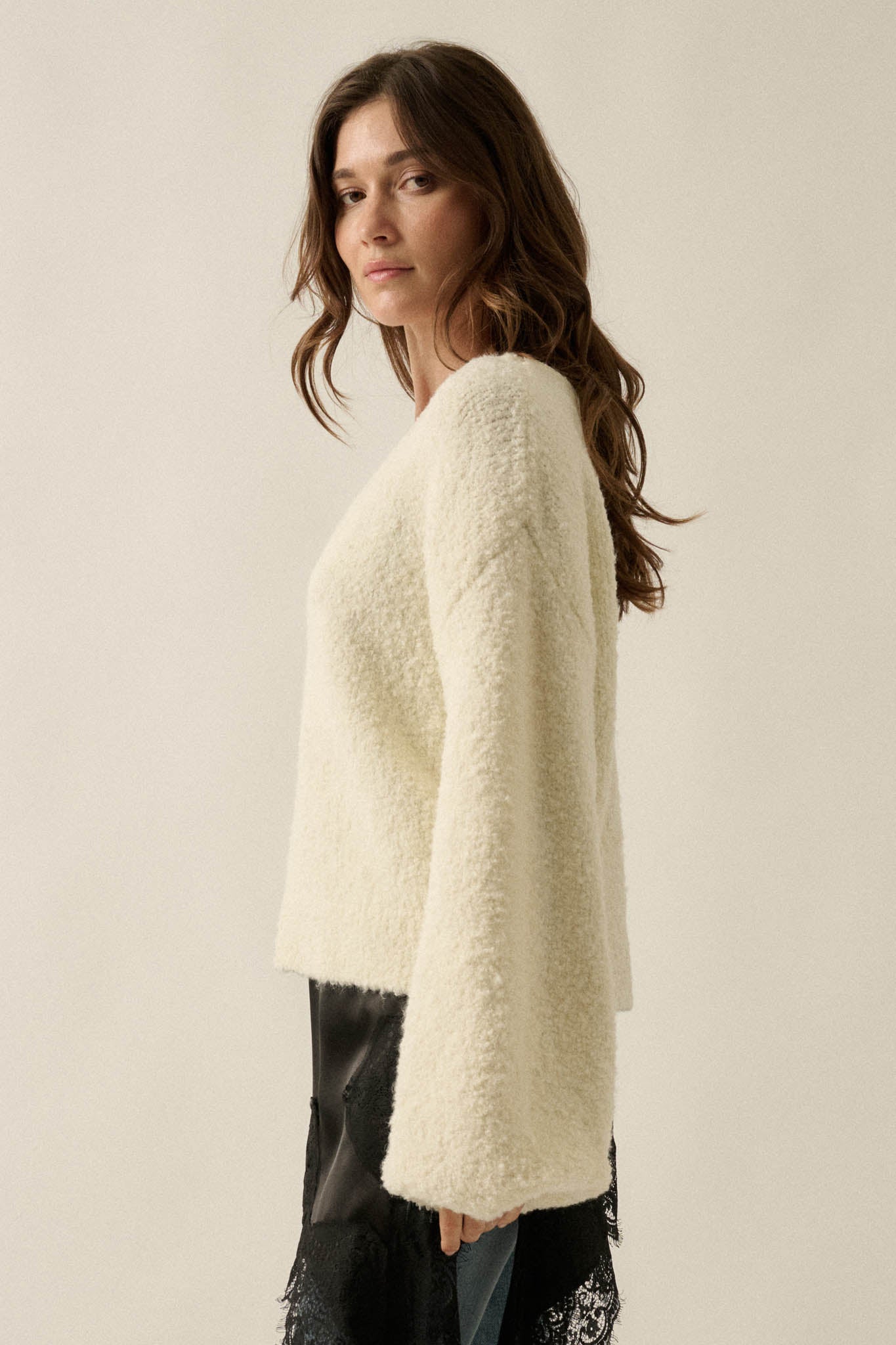 Keep Me Warm Textured Knit Balloon-Sleeve Sweater - ShopPromesa