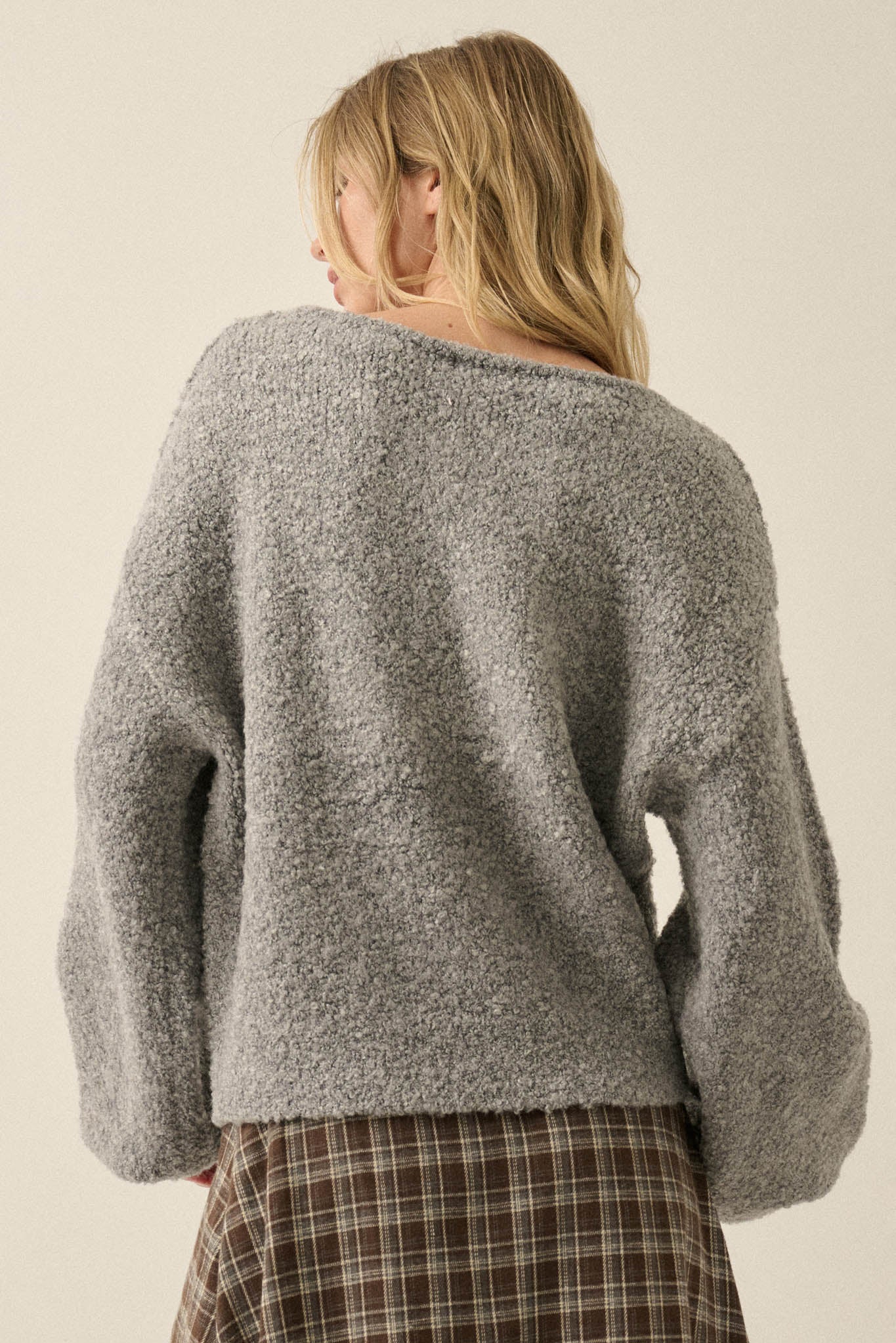 Keep Me Warm Textured Knit Balloon-Sleeve Sweater - ShopPromesa
