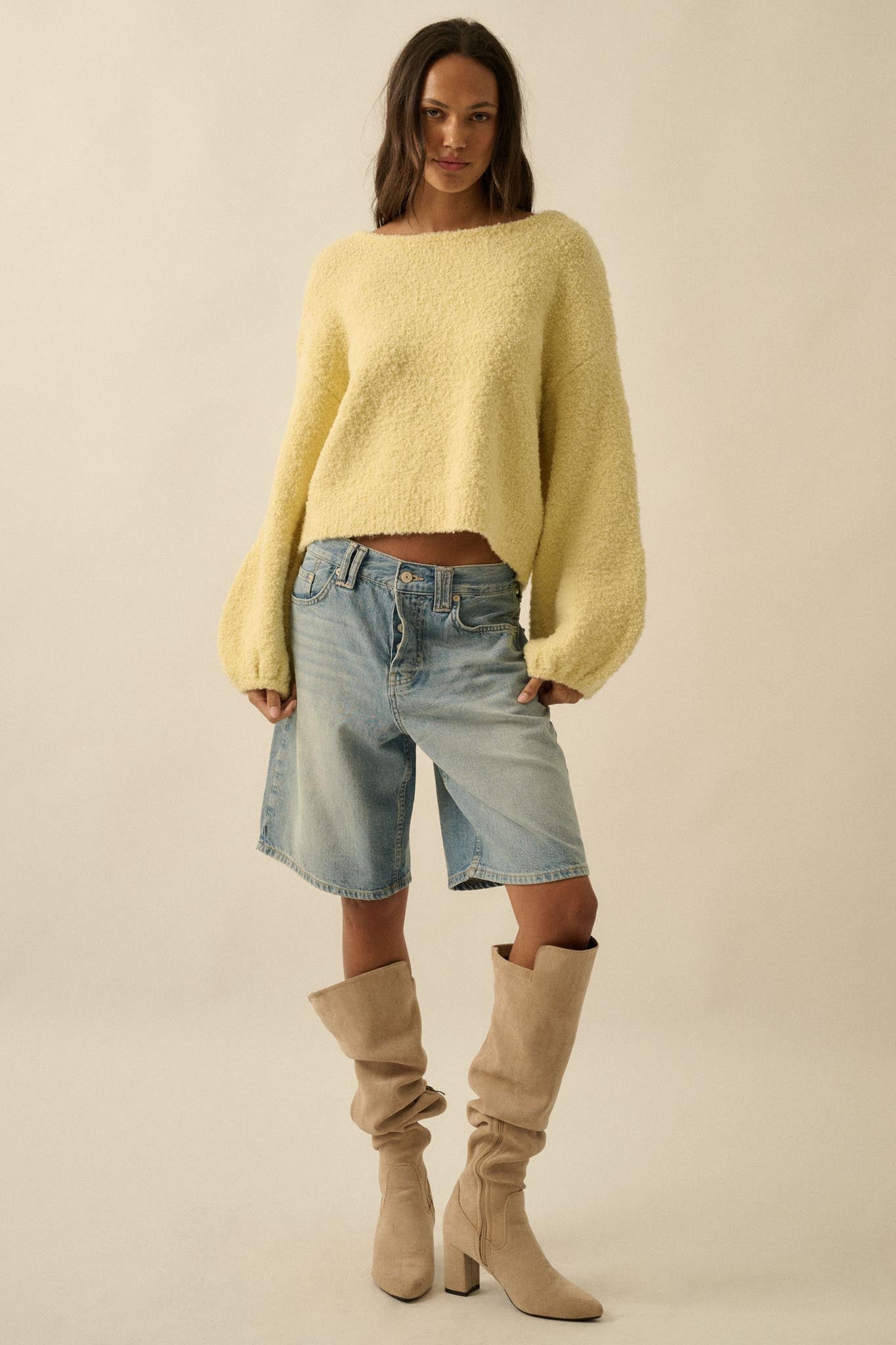 Keep Me Warm Textured Knit Balloon-Sleeve Sweater