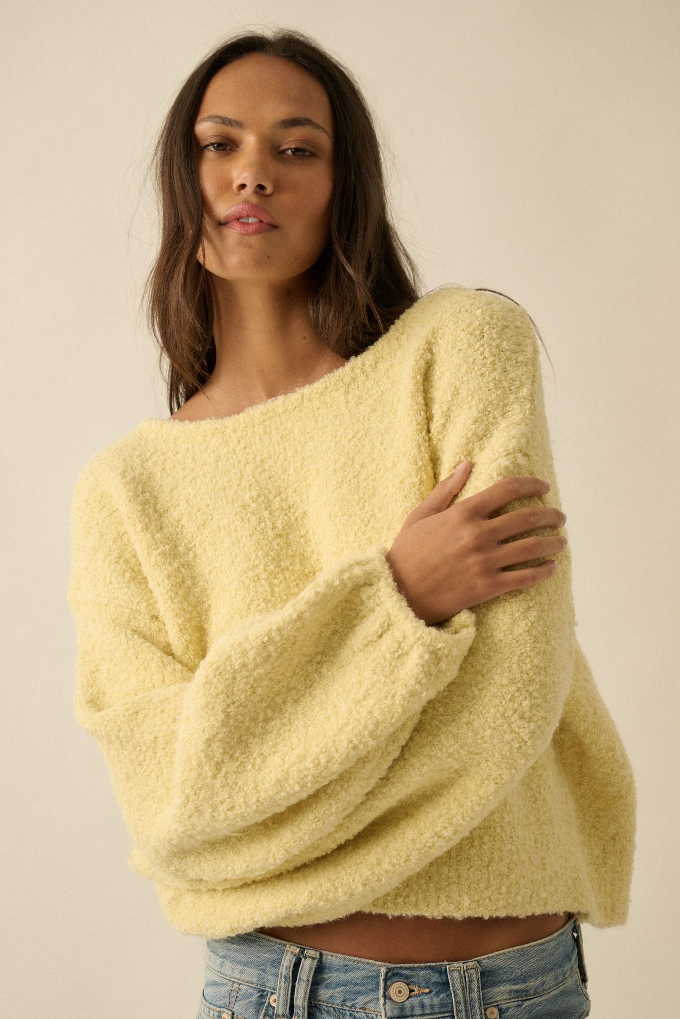 Keep Me Warm Textured Knit Balloon-Sleeve Sweater
