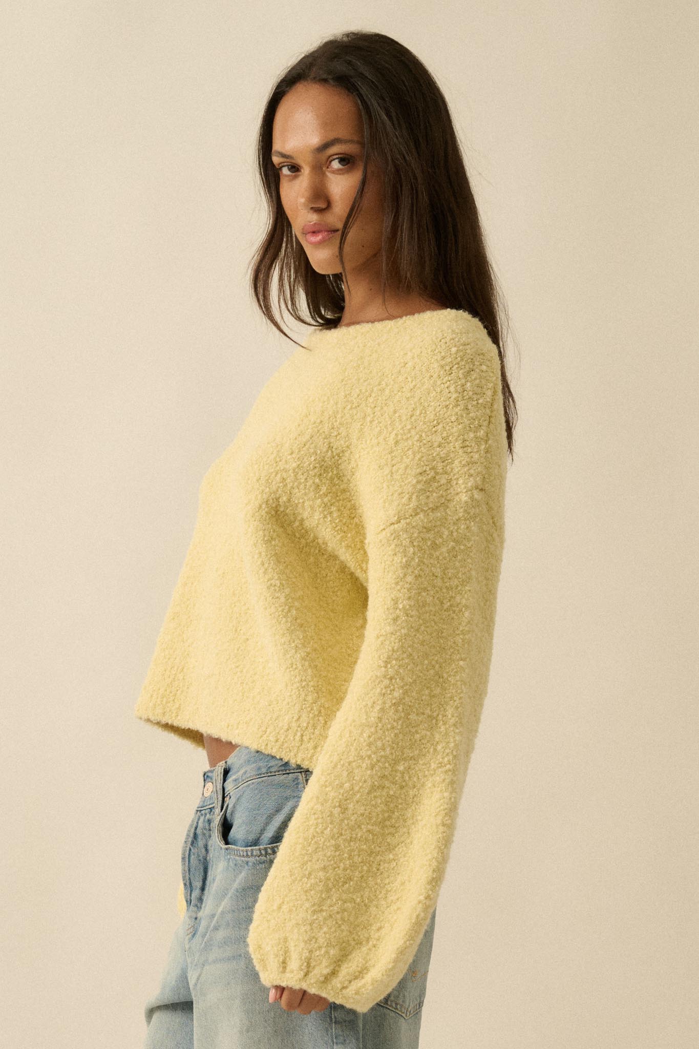 Keep Me Warm Textured Knit Balloon-Sleeve Sweater