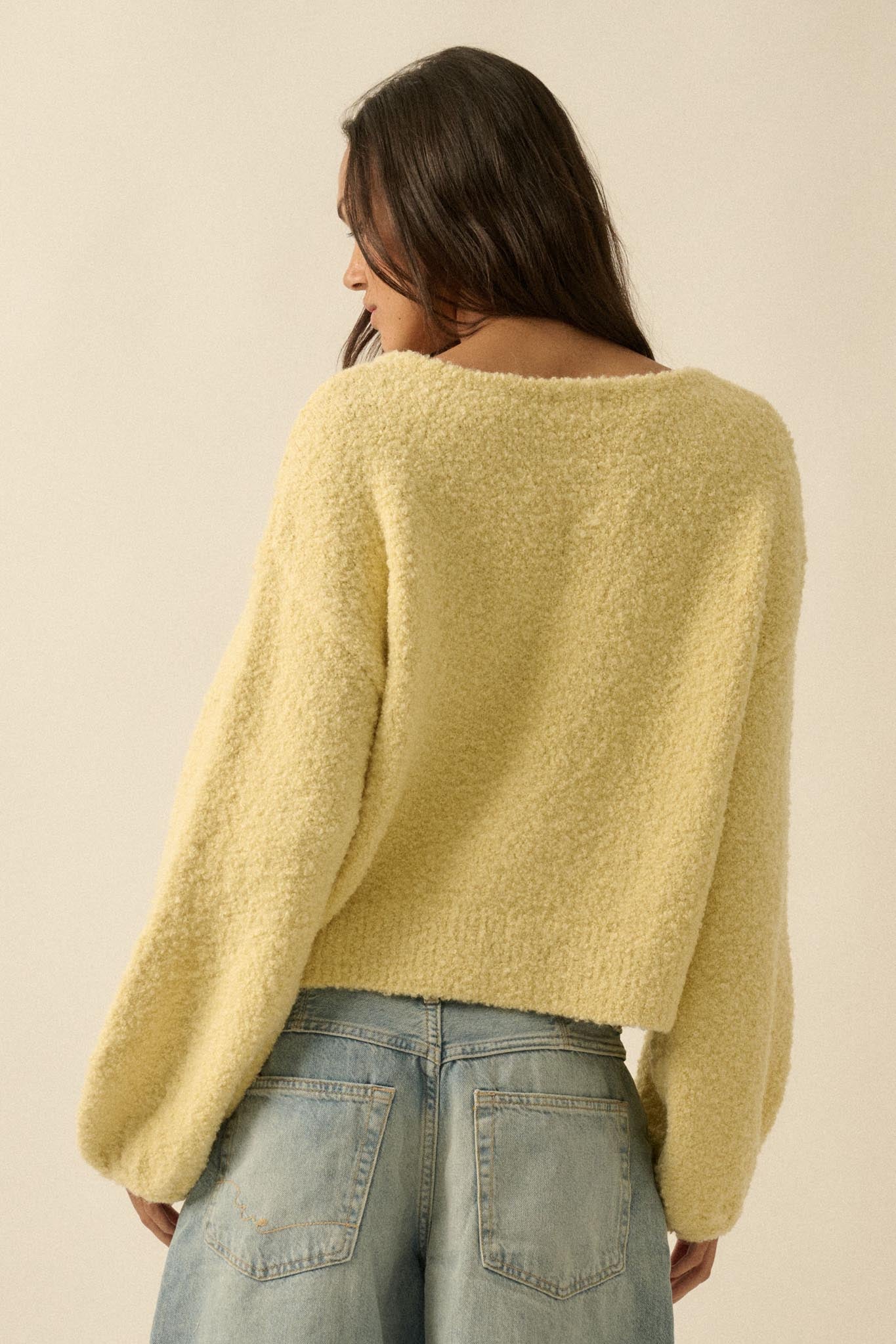 Keep Me Warm Textured Knit Balloon-Sleeve Sweater