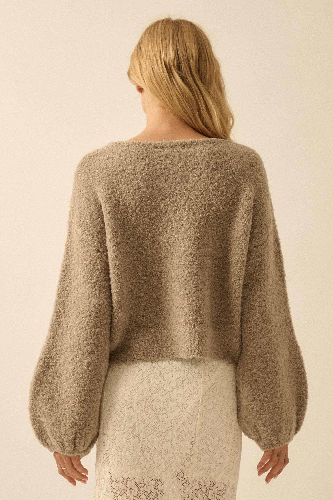 Keep Me Warm Textured Knit Balloon-Sleeve Sweater - ShopPromesa