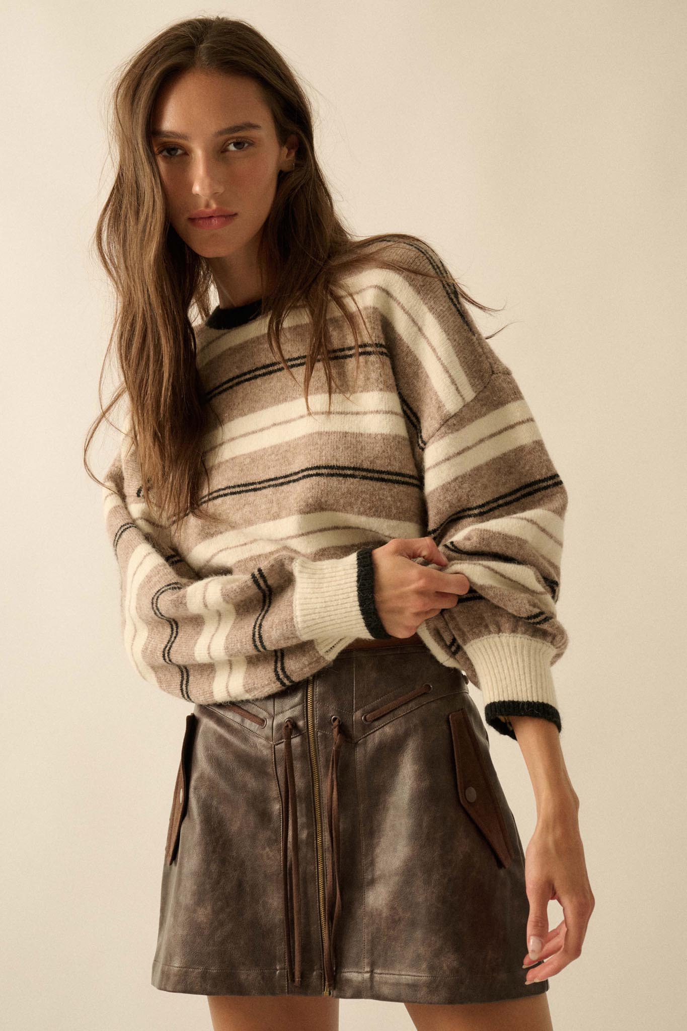 Parallel Lives Striped Knit Drop-Shoulder Sweater - ShopPromesa