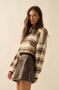 Parallel Lives Striped Knit Drop-Shoulder Sweater - ShopPromesa
