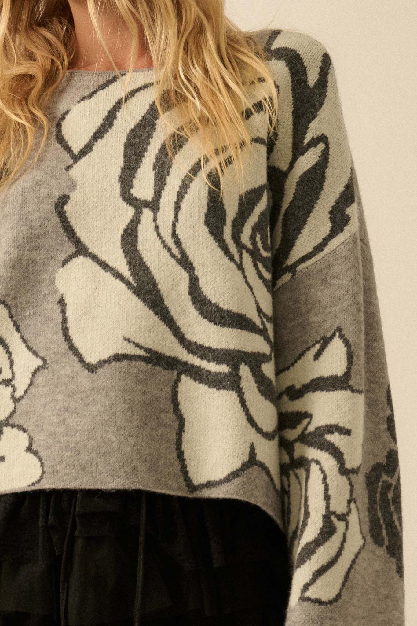 Smell the Roses Floral Jacquard-Knit Sweater - ShopPromesa