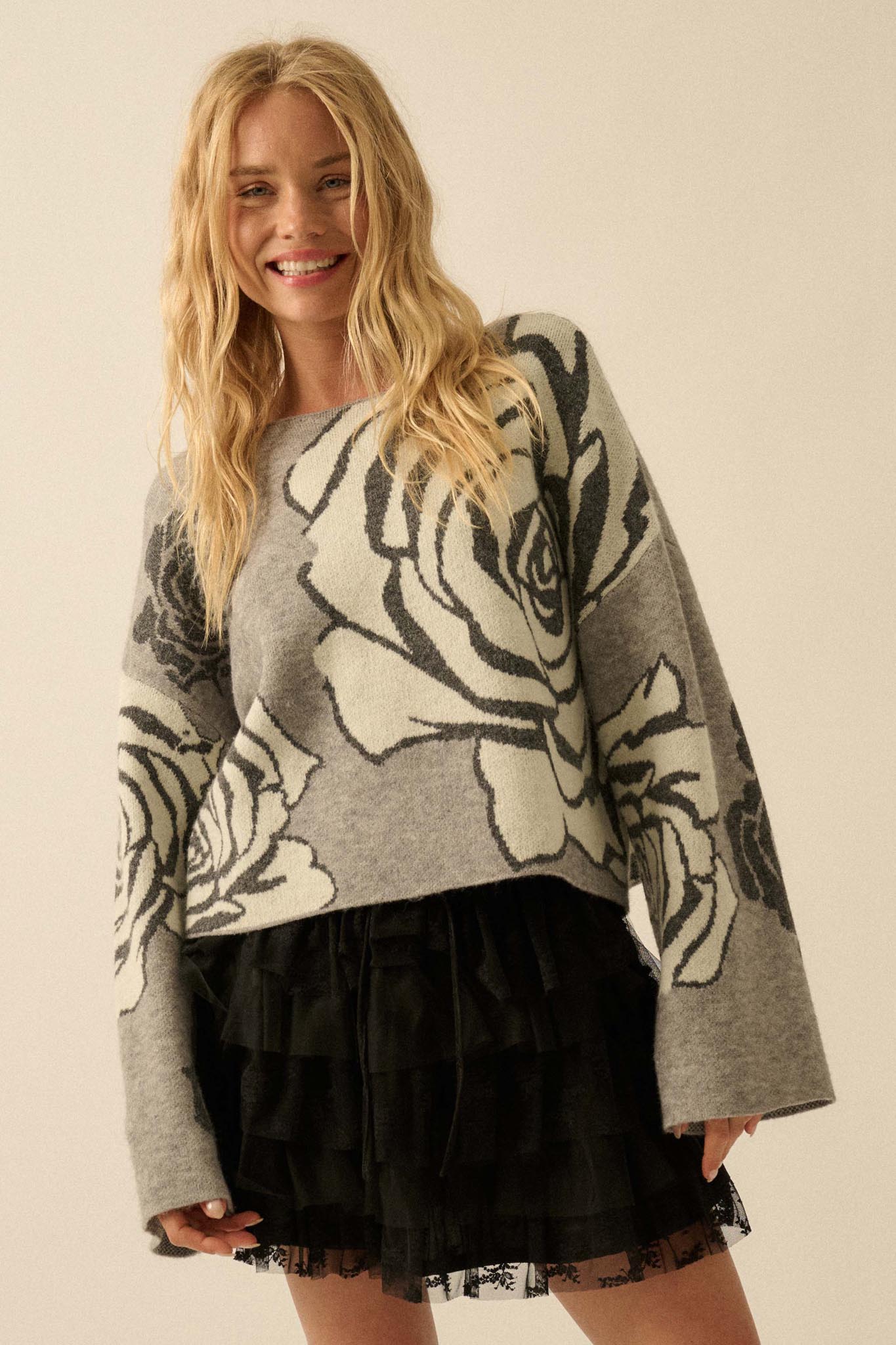 Smell the Roses Floral Jacquard-Knit Sweater - ShopPromesa