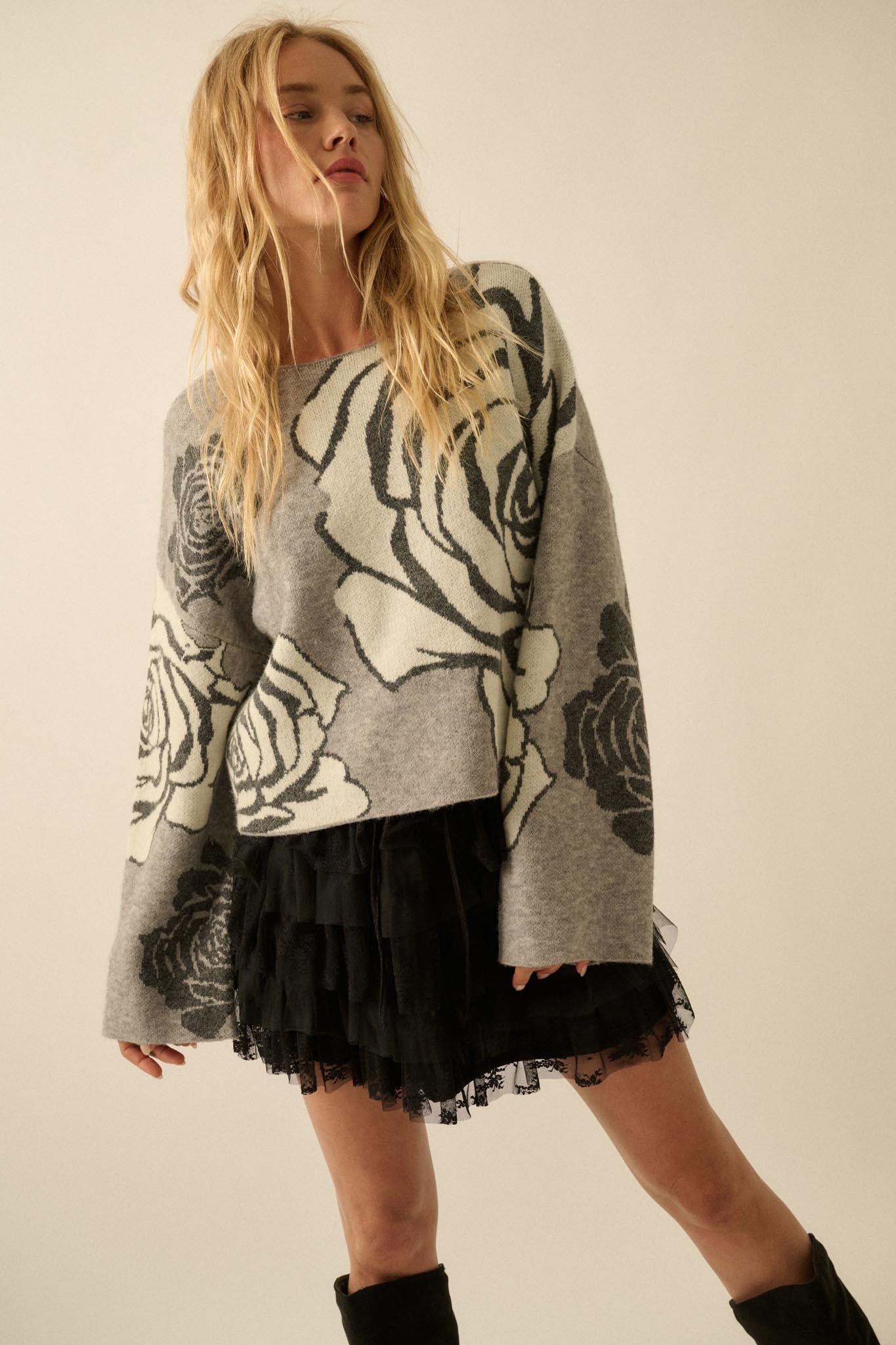 Smell the Roses Floral Jacquard-Knit Sweater - ShopPromesa