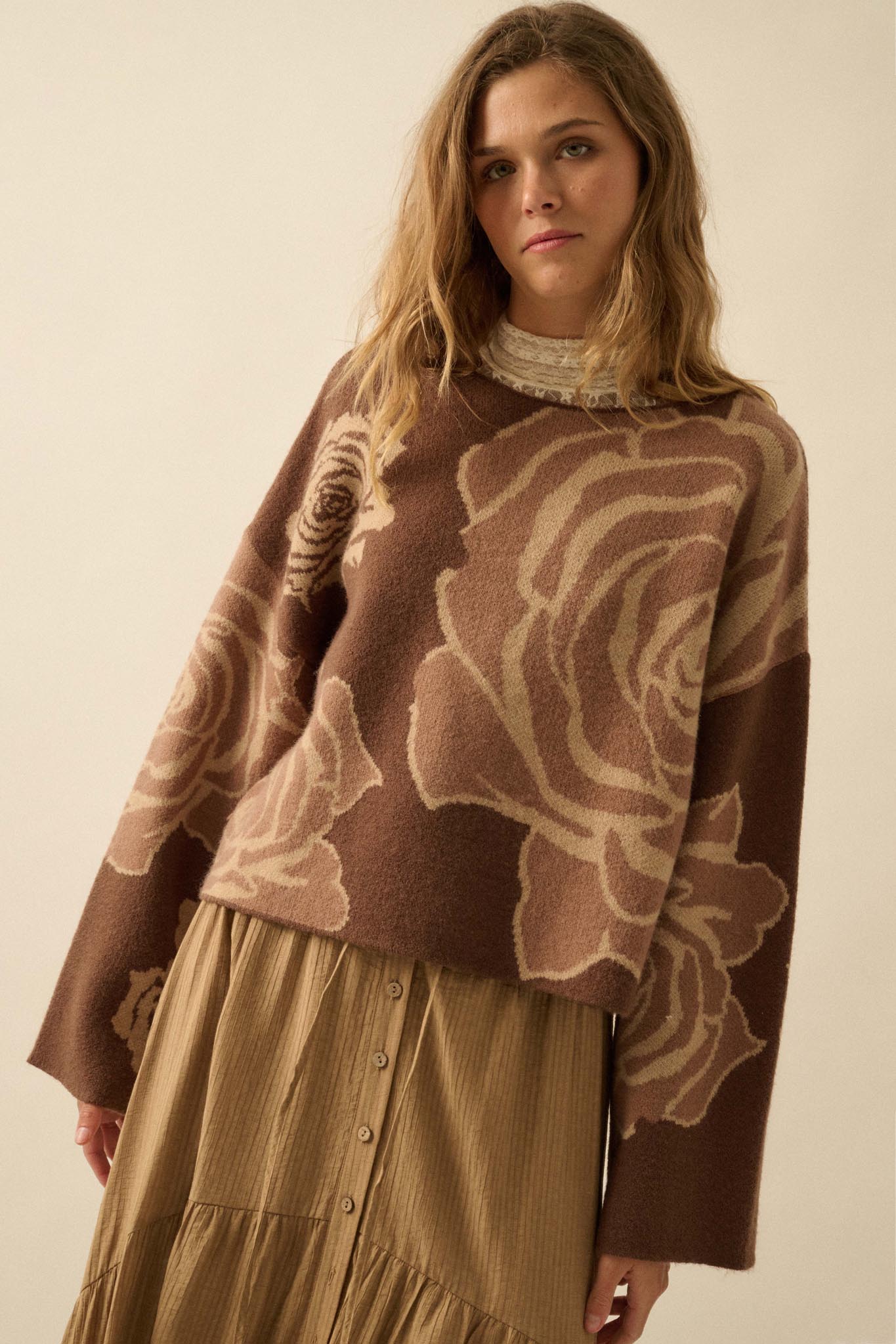 Smell the Roses Floral Jacquard-Knit Sweater - ShopPromesa