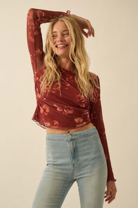 Spice It Up Floral Mesh Ruched Asymmetrical Top - ShopPromesa