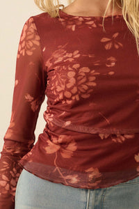 Spice It Up Floral Mesh Ruched Asymmetrical Top - ShopPromesa