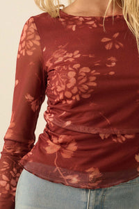 Spice It Up Floral Mesh Ruched Asymmetrical Top - ShopPromesa