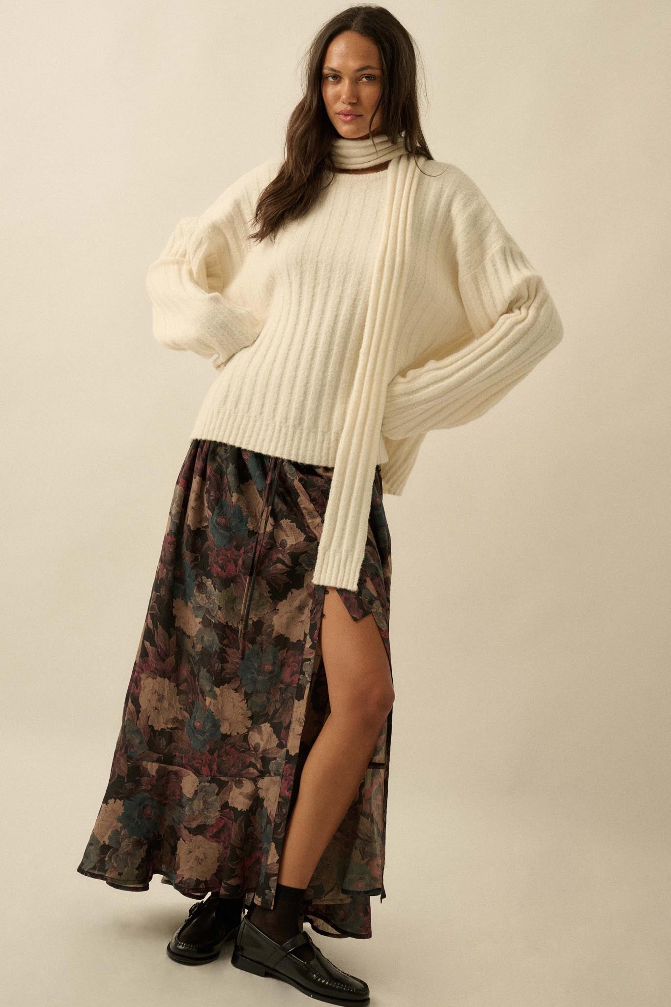 Keep Your Cool Textured Ribbed Knit Scarf Sweater - ShopPromesa