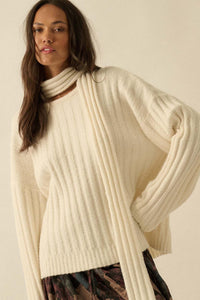 Keep Your Cool Textured Ribbed Knit Scarf Sweater - ShopPromesa