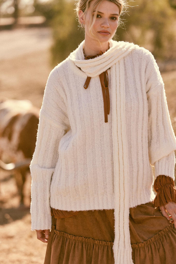 Keep Your Cool Textured Ribbed Knit Scarf Sweater - ShopPromesa